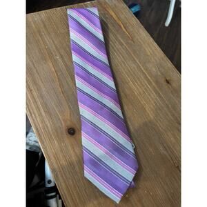 Calvin Klein Tie NWT Purple Pink Gray Striped 92% Silk 8% Viscose